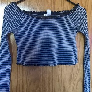 Blue stripped long sleeve off the shoulder crop top